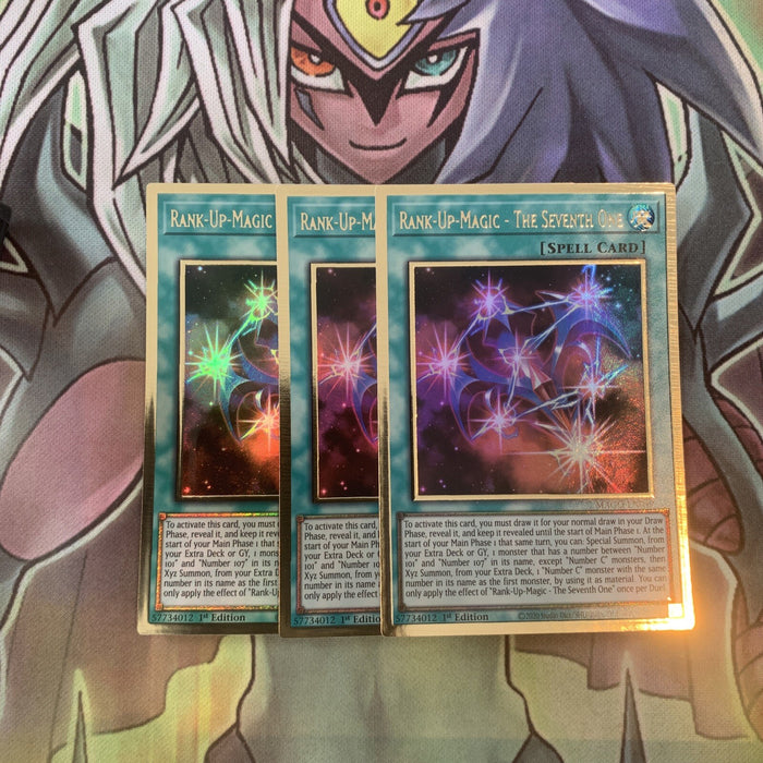 MAGO-EN049 x3 Rank-Up-Magic - The Seventh One Gold Rare Excellent Cond Yugioh