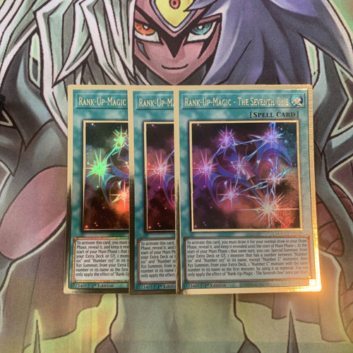 MAGO-EN049 x3 Rank-Up-Magic - The Seventh One Gold Rare Excellent Cond Yugioh