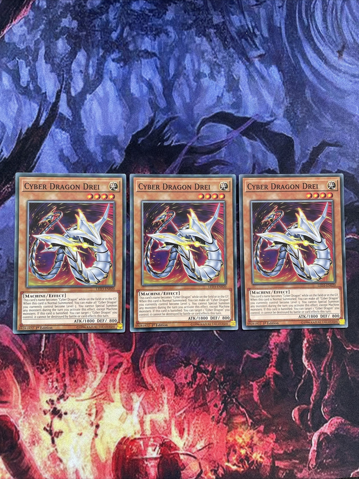 LED3-EN020 x3 Cyber Dragon Drei Common 1st Edition Mint YuGiOh Card