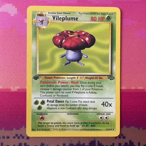 Pokemon Card Vileplume Jungle 1st Edition Rare 31/64 Near Mint