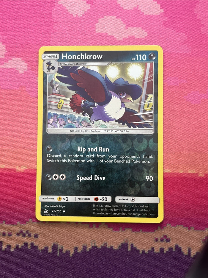 Pokemon Card Honchkrow Ultra Prism Reverse Holo 72/156 Near Mint