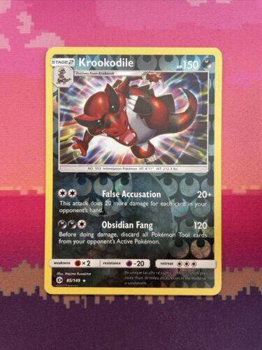 Pokemon Card Krookodile Sun & Moon Reverse Holo Rare 85/149 Near Mint