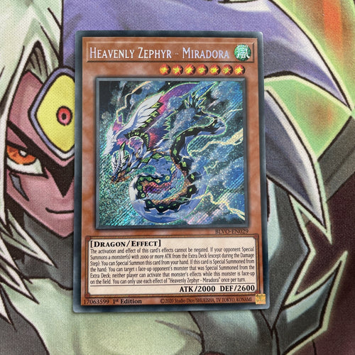 BLVO-EN029 Heavenly Zephyr - Miradora Secret Rare 1st Edition NM Yugioh Card