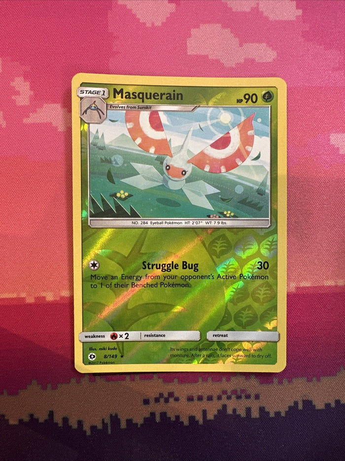 Pokemon Card Masquerain Sun & Moon Reverse Holo Rare 8/149 Near Mint