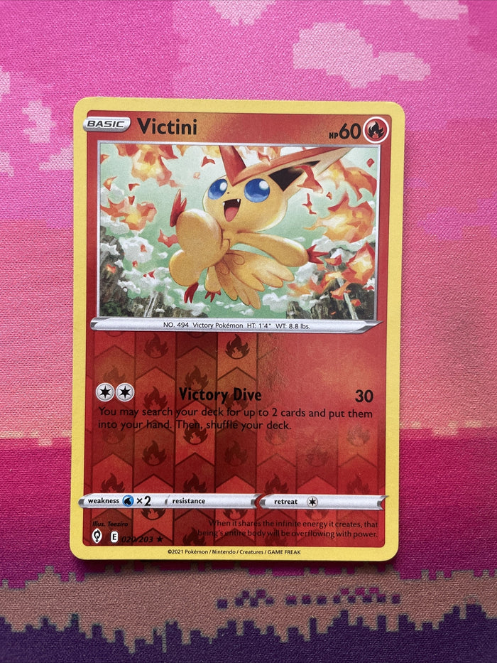 Pokemon Card Victini Evolving Skies Reverse Holo Rare 020/203 Near Mint