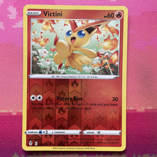 Pokemon Card Victini Evolving Skies Reverse Holo Rare 020/203 Near Mint