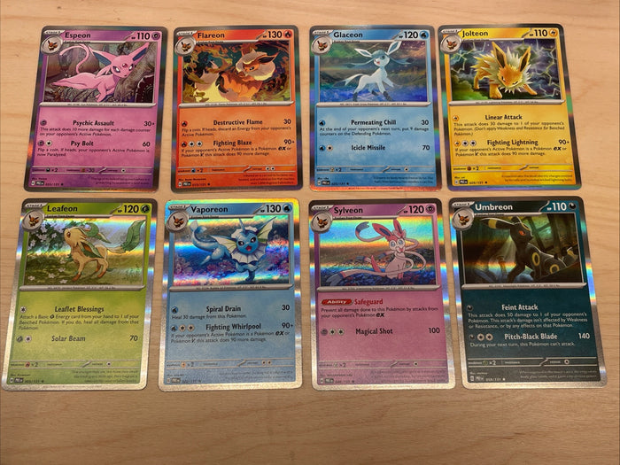 Eeveelutions Complete Prismatic Evolutions Holo Pokemon Cards Bundle (8) - NM+