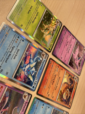 Eeveelutions Complete Prismatic Evolutions Holo Pokemon Cards Bundle (8) - NM+ (back)