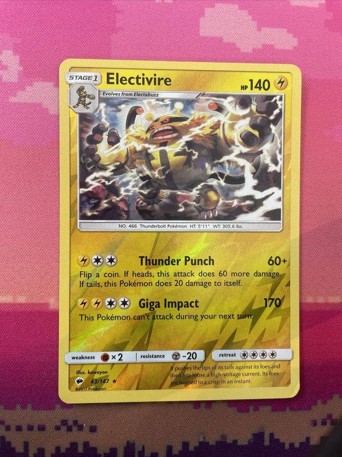 Pokemon Card Electivire Burning Shadows Reverse Holo Rare 43/147 Near Mint