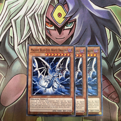 LDS2-EN005 x3 Malefic Blue-Eyes White Dragon Common Excellent Condition Yugioh