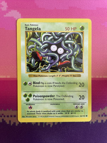 Pokemon Card Tangela Shadowless Base Set Common 66/102 NM Condition