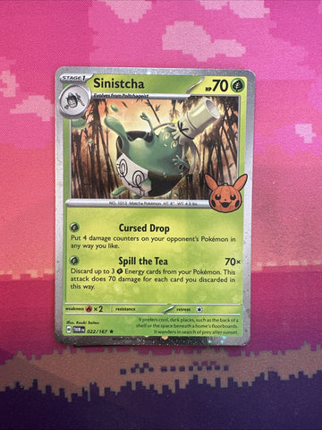 Pokemon Card Sinistcha Trick Or Trade Cosmo Holo Rare 022/167 NM