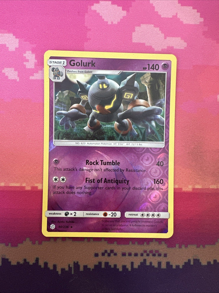 Pokemon Card Golurk Cosmic Eclipse Reverse Holo Rare 90/236 Near Mint
