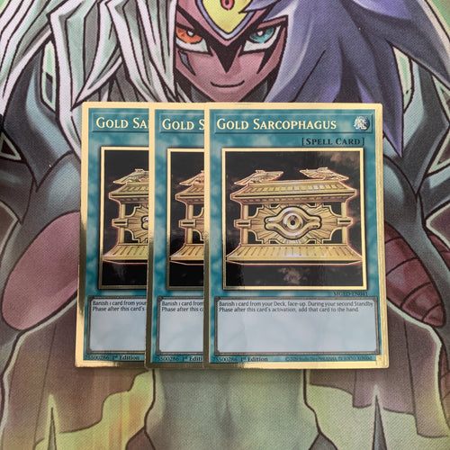 MGED-EN041 x3 Gold Sarcophagus Gold Rare Excellent Condition Yugioh