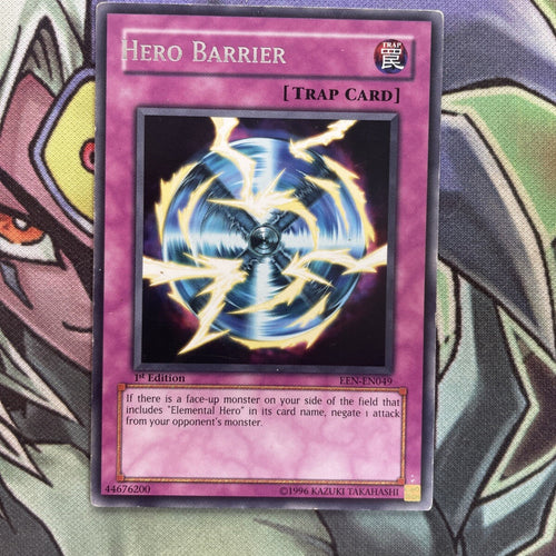EEN-EN049 Hero Barrier Rare MISPRINT SHIFTED NAME 1st Edition NM Yugioh Card