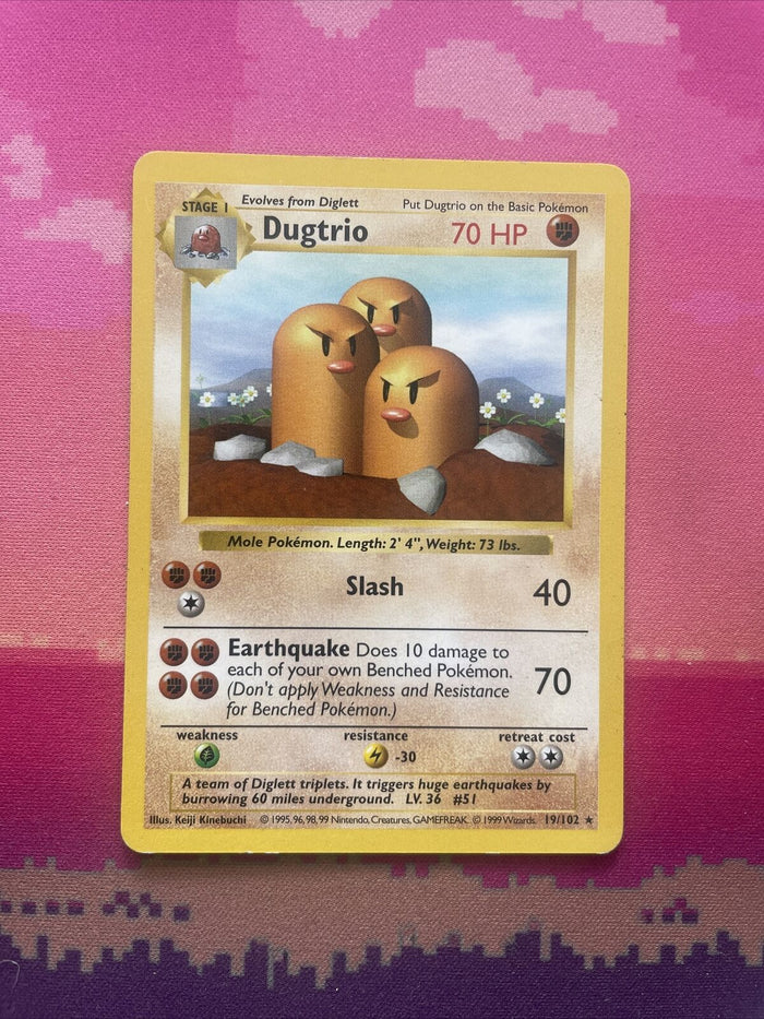 Pokemon Card Dugtrio Shadowless Base Set Rare 19/102 Near Mint