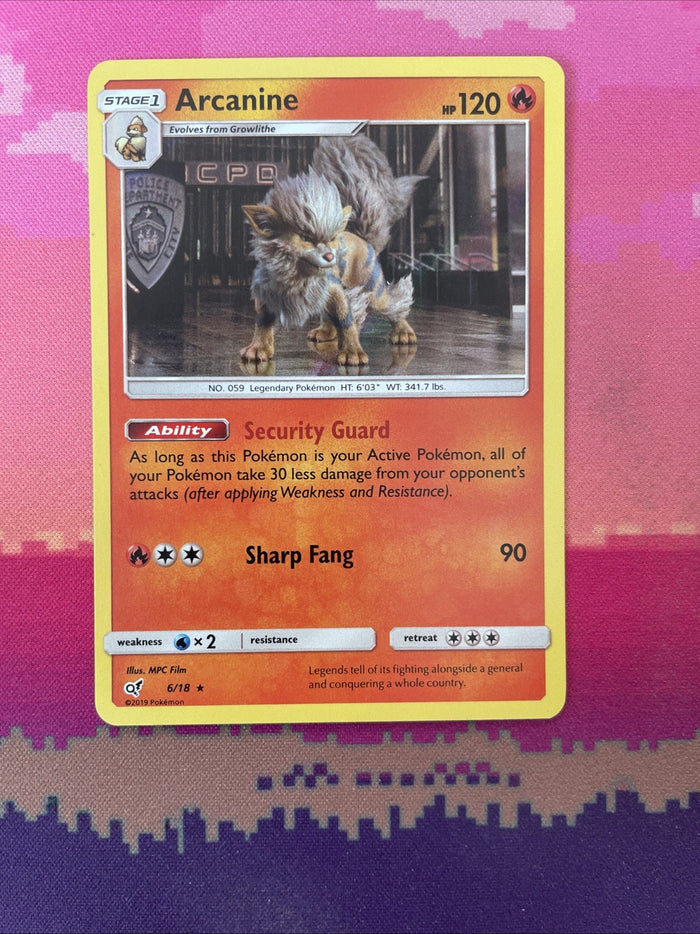 Pokemon Card Arcanine Detective Pikachu Holo Rare 6/18 Near Mint