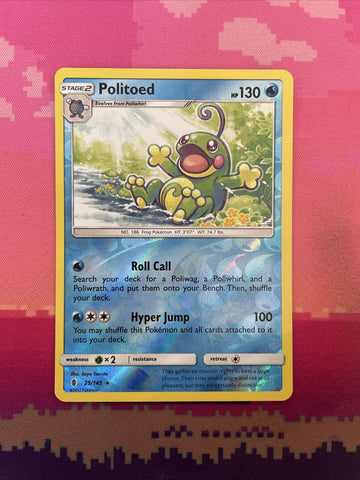 Pokemon Card Politoed Guardians Rising Reverse Holo Rare 25/145 Near Mint