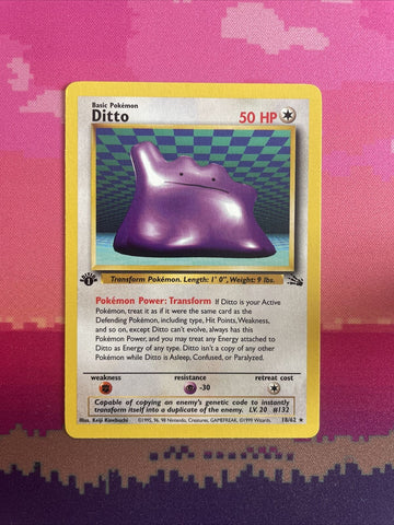 Pokemon Card Ditto Fossil 1st Edition Rare 18/62 Near Mint