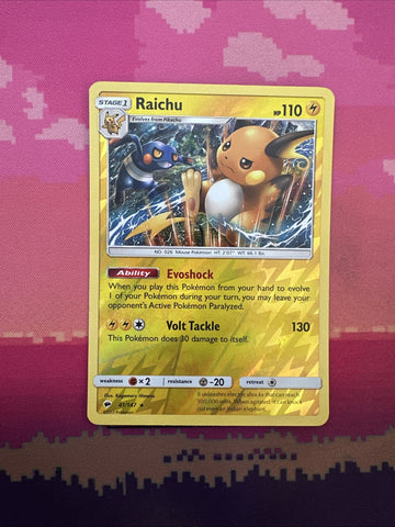 Pokemon Card Raichu Burning Shadows Reverse Holo Rare 41/147 Near Mint