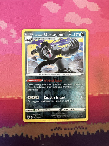 Pokemon Card Galarian Obstagoon Champions Path Reverse Holo Rare 037/073 NM