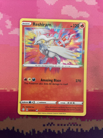 Pokemon Card Reshiram 017/072 Amazing Rare Holo Shining Fates Near Mint