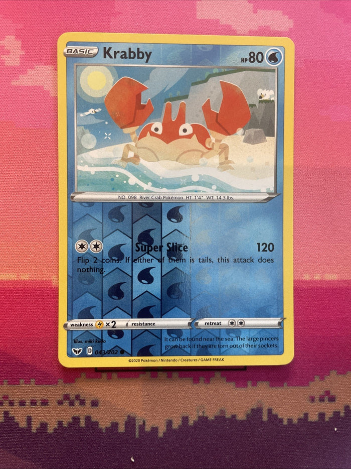 Pokemon Card Krabby Sword & Shield Reverse Holo Common 043/202 Near Mint
