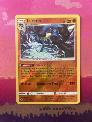 Pokemon Card Lucario Burning Shadows Reverse Holo Rare 71/147 Near Mint