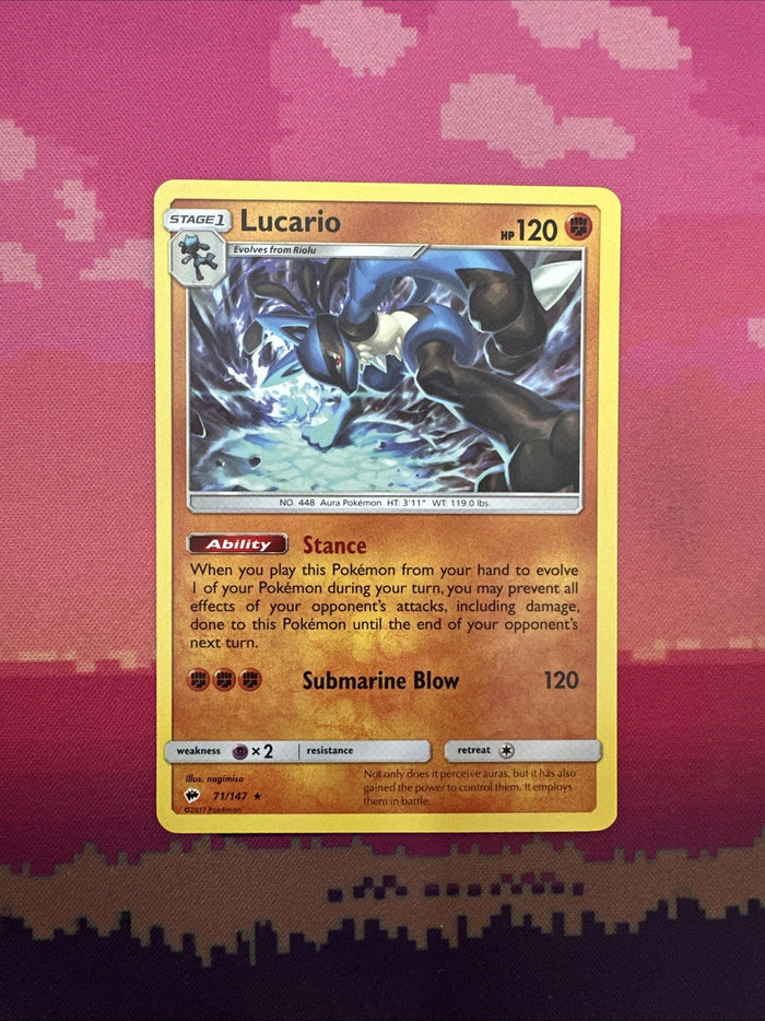 Pokemon Card Lucario Burning Shadows Rare 71/147 Near Mint