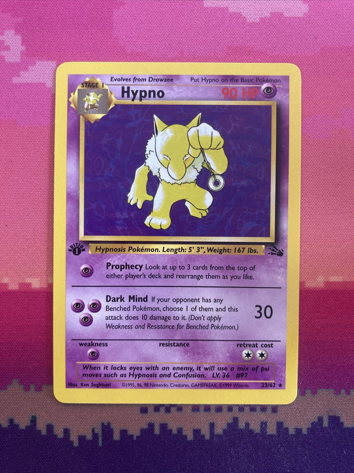 Pokemon Card Hypno Fossil 1st Edition Rare 23/62 Near Mint