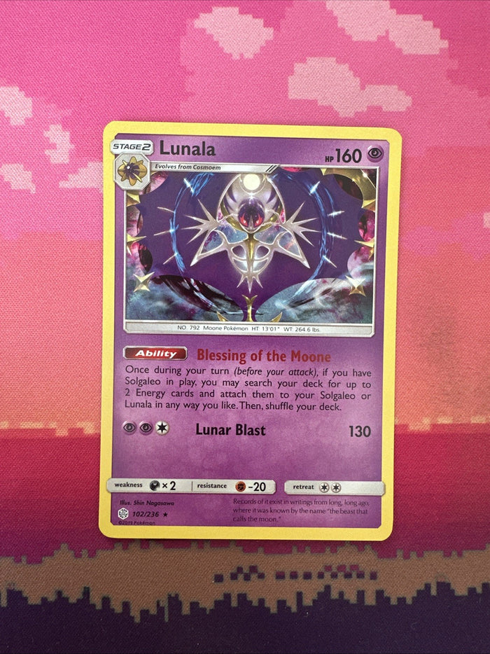 Pokemon Card Lunala Cosmic Eclipse Holo Rare 102/236 Near Mint