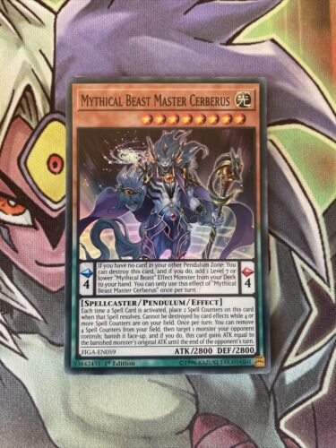 FIGA-EN059 Mythical Beast Master Cerberus Super Rare 1st Edition NM Yugioh Card