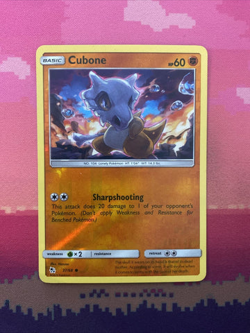 Pokemon Card Cubone Hidden Fates Reverse Holo 37/68 Near Mint