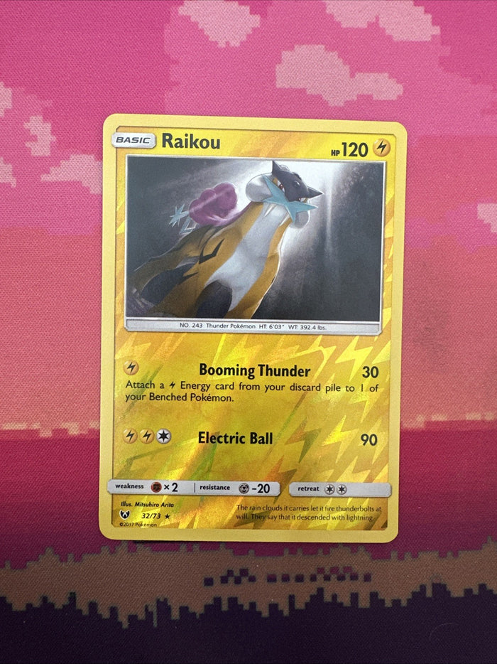 Pokemon Card Raikou Shining Legends Reverse Holo Rare 32/73 Near Mint