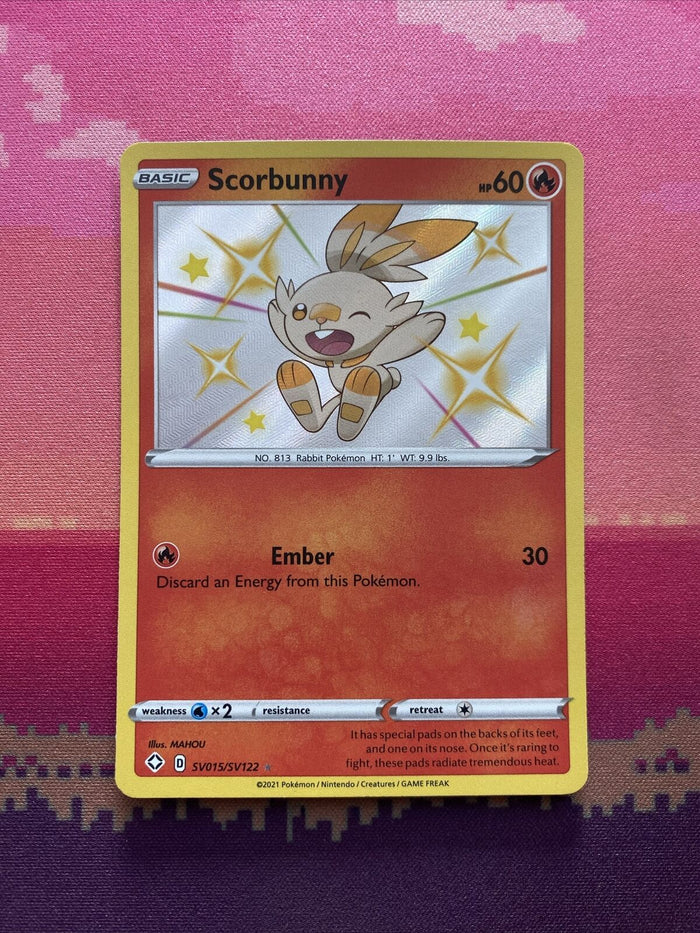 Pokemon Card Scorbunny Shining Fates Holo Shiny SV015/SV122 Near Mint