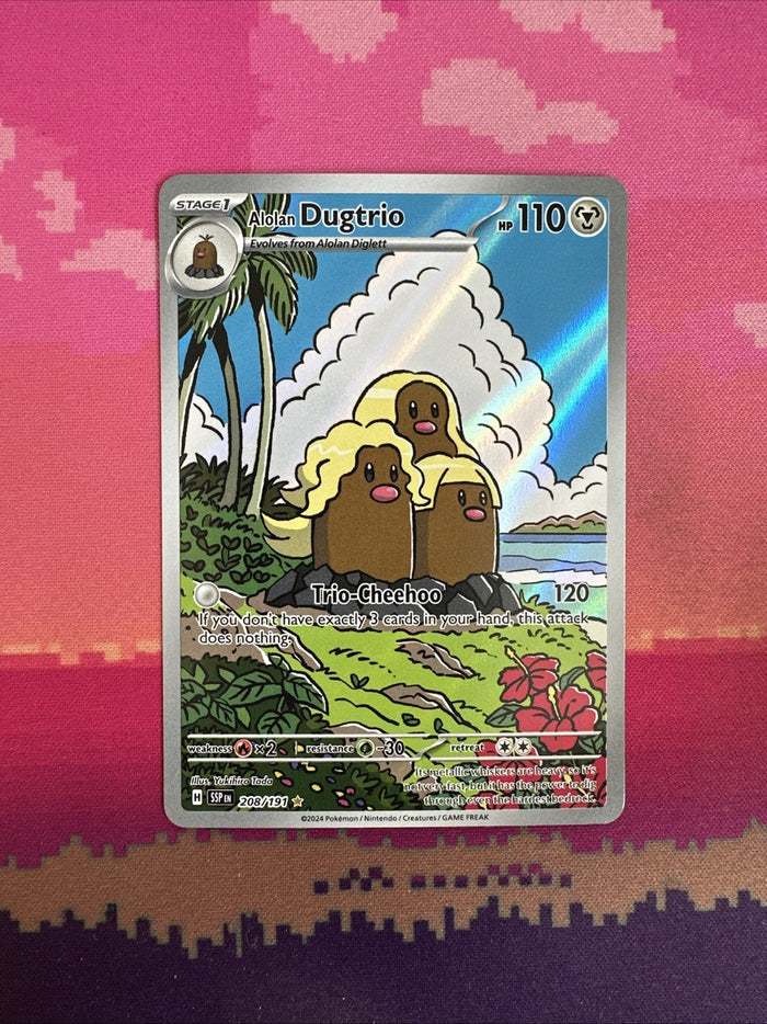 Pokemon Card Alolan Dugtrio 208/191 Illustration Rare Surging Sparks Near Mint