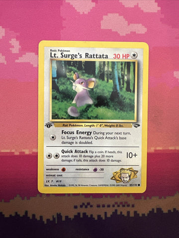 Pokemon Card Lt. Surge's Rattata Gym Challenge 1st Edition Common 85/132 NM