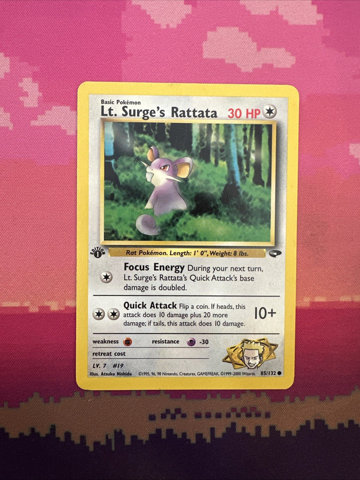 Pokemon Card Lt. Surge's Rattata Gym Challenge 1st Edition Common 85/132 NM