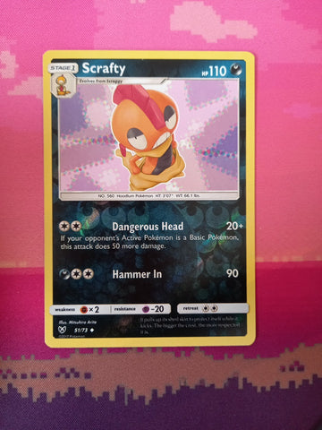 Pokemon Card Scrafty Shining Legends Reverse Holo Uncommon 51/73 Near Mint