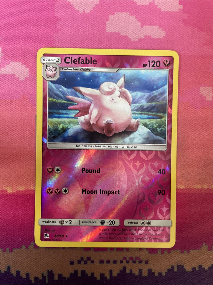 Pokemon Card Clefable Hidden Fates Reverse Holo Rare 40/68 Near Mint