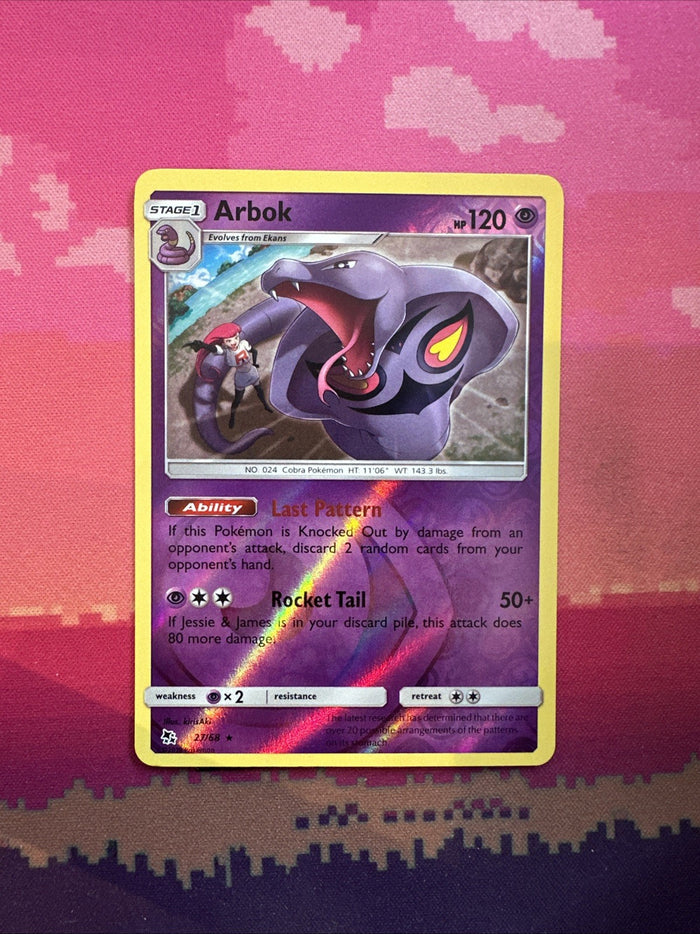 Pokemon Card Arbok Hidden Fates Reverse Holo Rare 27/68 Near Mint