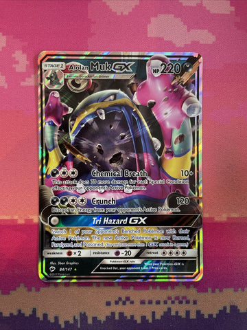 Pokemon Card Alolan Muk GX 84/147 Ultra Rare Burning Shadows Near Mint