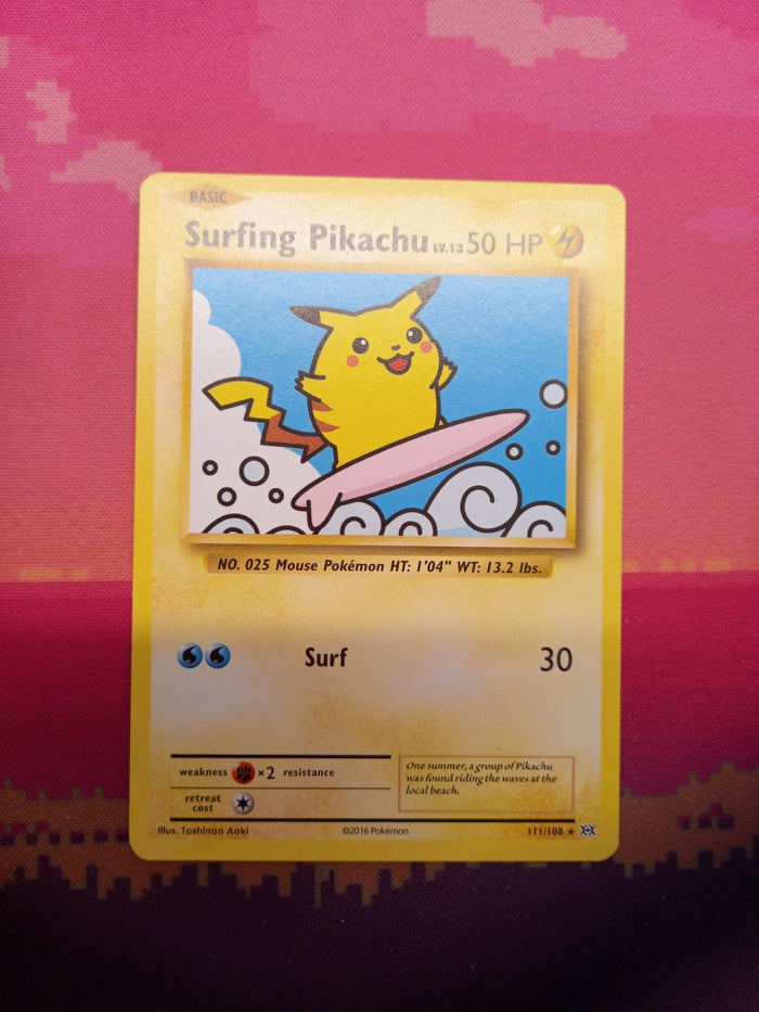 Pokemon Card Surfing Pikachu 111/108 Secret Rare Evolutions Near Mint