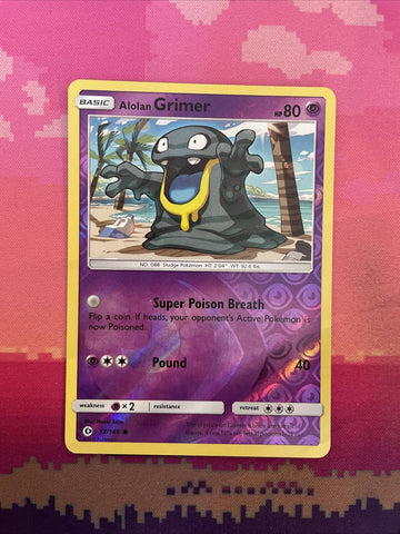 Pokemon Card Alolan Grimer Sun & Moon Reverse Holo 57/149 Near Mint