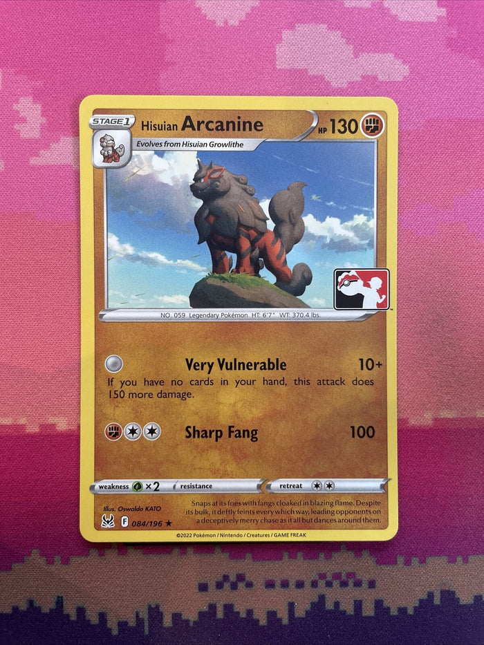 Pokemon Card Hisuan Arcanine Prize Pack Rare 084/196 Near Mint