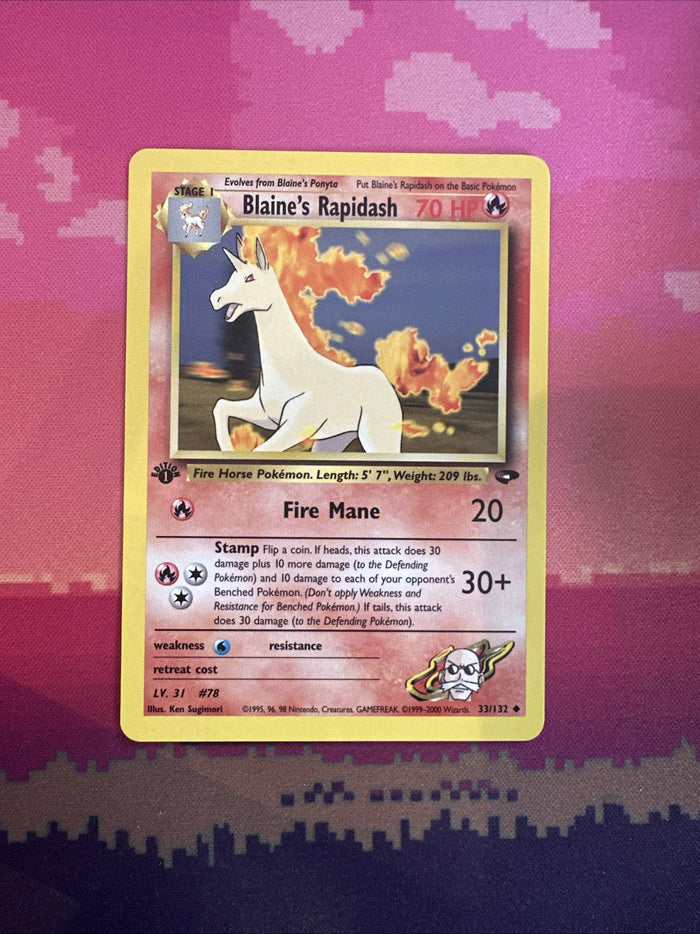 Pokemon Card Blaine's Rapidash Gym Challenge 1st Edition 33/132 Near Mint