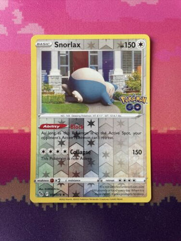 Pokemon Card Snorlax Pokemon Go Reverse Holo Rare 055/078 Near Mint
