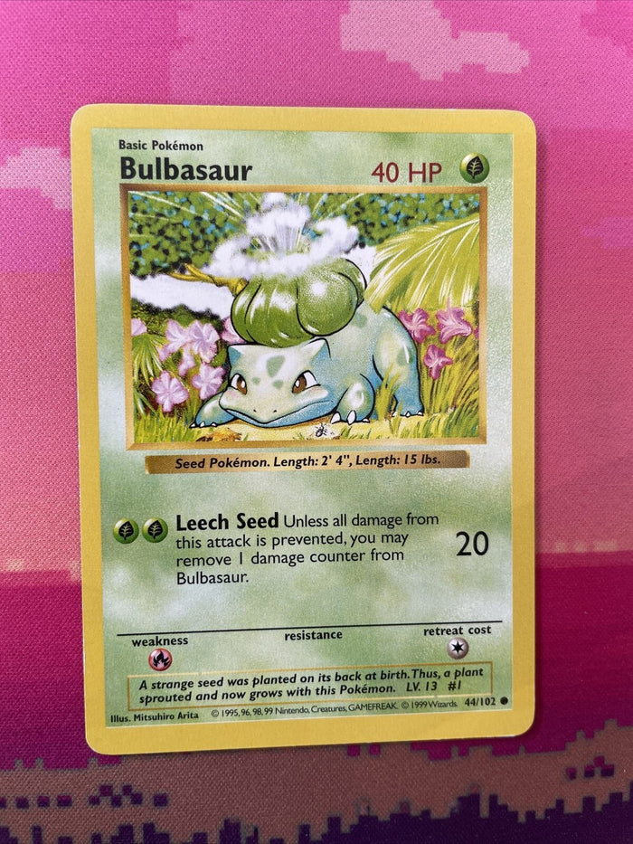 Pokemon Card Bulbasaur Shadowless Base Set Common 44/102 Near Mint