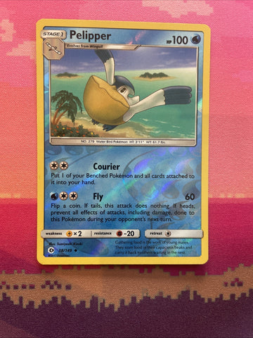Pokemon Card Pelipper Sun & Moon Reverse Holo Uncommon 38/149 Near Mint