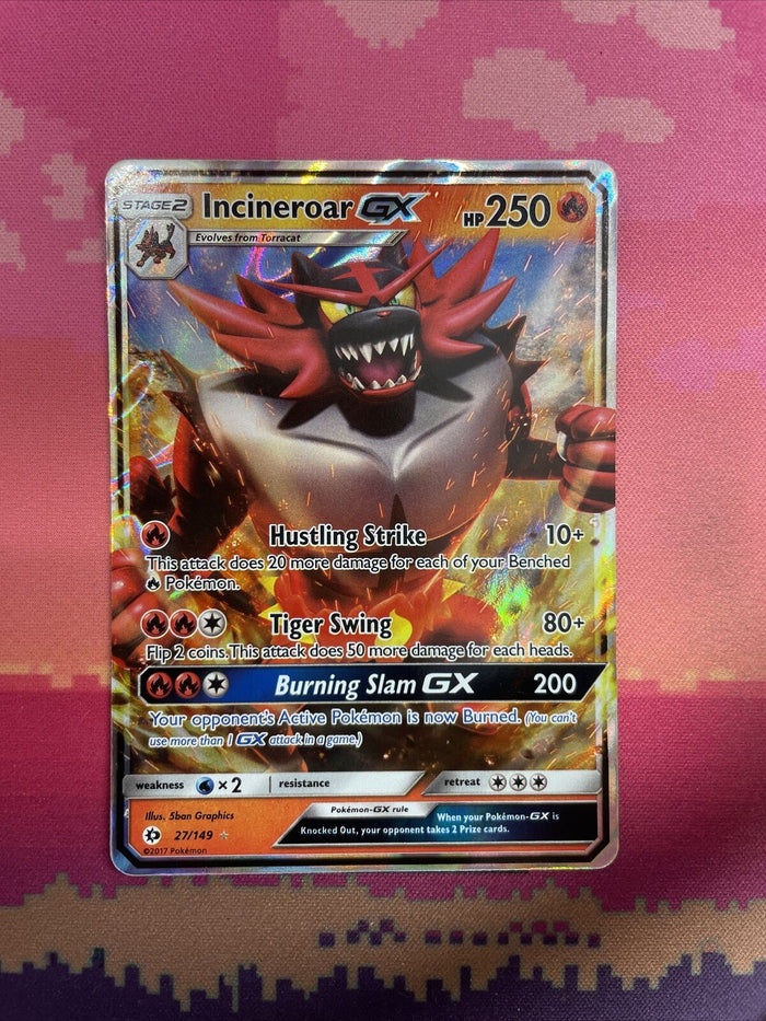 Pokemon Card Incineroar GX 27/149 Ultra Rare Sun & Moon Near Mint
